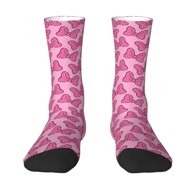 

Fun Print Cartoon Minnie Red Pink Socks for Men Women Stretchy Summer Autumn Winter Polka Dot Bow Mouse Crew Socks