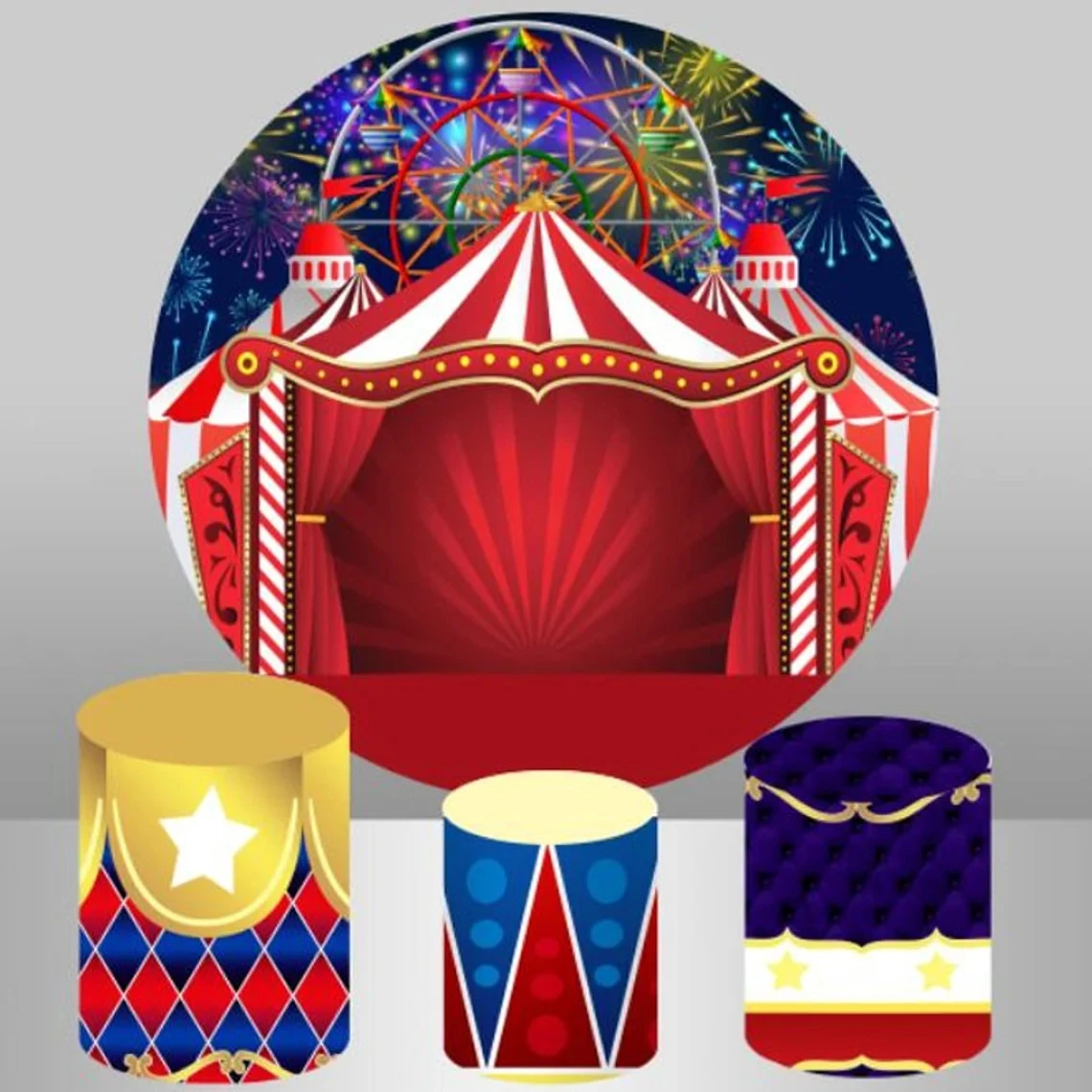 Circus Theme Birthday Round Backdrop Circus Carnival Tent Party Decoration Candy Table Cylinder Cover Elastic Circle Background
Circus Theme Birthday Round Backdrop Circus Carnival Tent Party Decoration Candy Table Cylinder Cover Elastic Circle Background