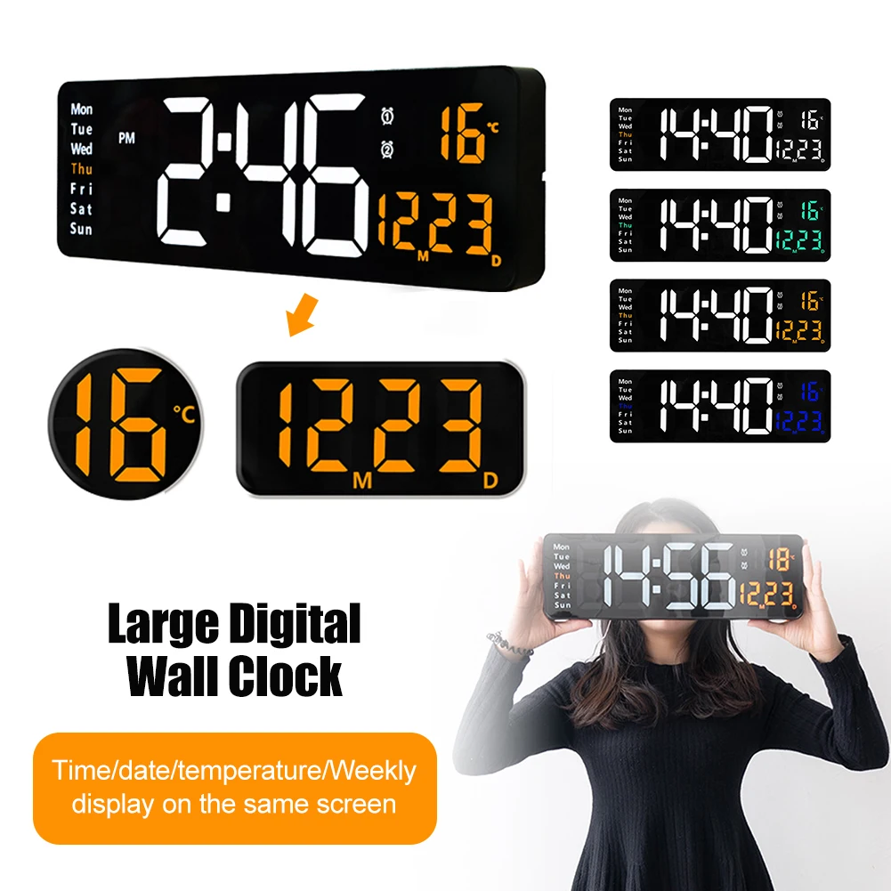 Large Digital Wall Clock with Remote Control Temperature Calender Count Up/Down Power Off Memory Dual Alarms Digital LED Clocks
Large Digital Wall Clock with Remote Control Temperature Calender Count Up/Down Power Off Memory Dual Alarms Digital LED Clocks