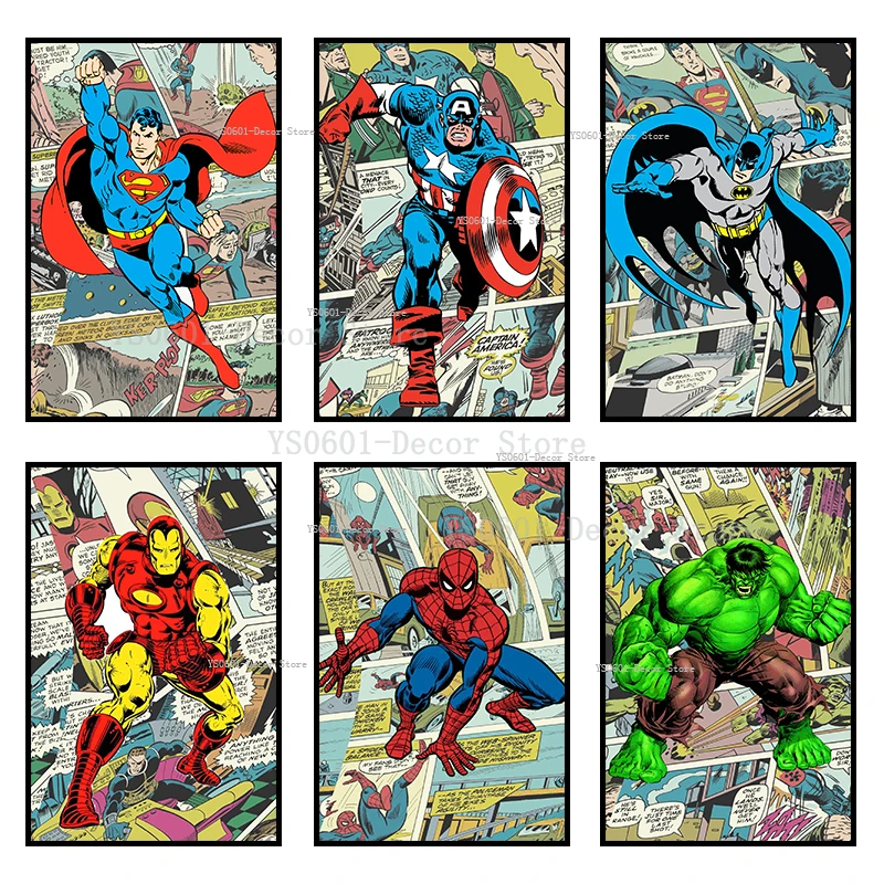 

Marvel Avengers Comic Spiderman Posters Iron Man Thor Captain America Canvas Painting Wall Art Pictures Bedroom Decor Home Decor