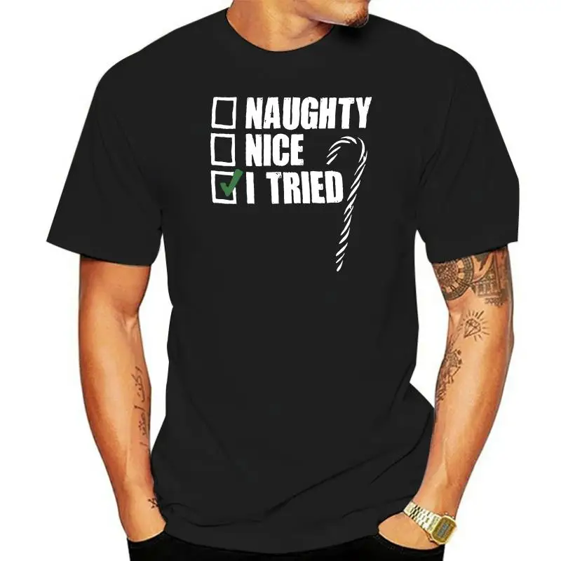

Nice Naughty I Tried Christmas Santa Claus T-Shirts Tees Tshirts For Womens