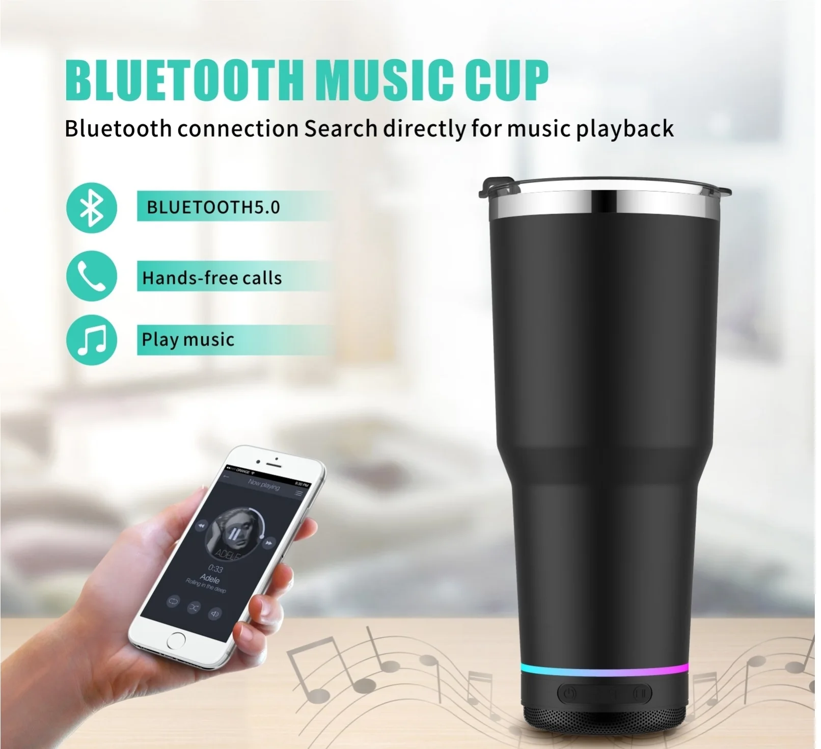 30oz Smart Bluetooth Music Cup Outdoor Speaker Car Water Cup Stainless Steel Double Layer Vacuum Insulation Cup
30oz Smart Bluetooth Music Cup Outdoor Speaker Car Water Cup Stainless Steel Double Layer Vacuum Insulation Cup