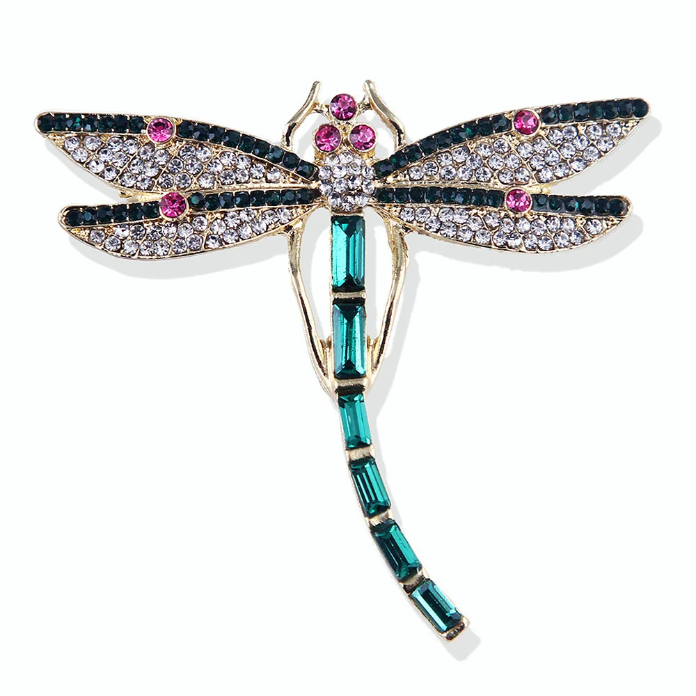 

Exquisite diamond inlaid Green Crystal Dragonfly insect brooch girl temperament minority cardigan coat accessory pin