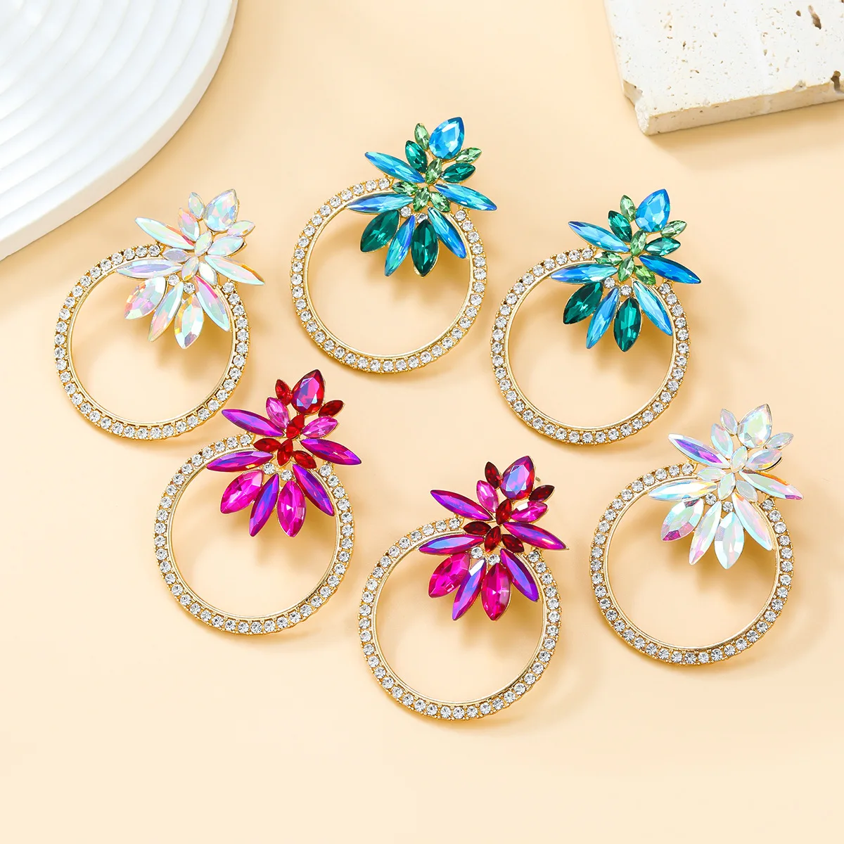 Colorful Rhinestone Flower Dangle Earrings Women's 2023 Fashion Large Hoop Earrings
Colorful Rhinestone Flower Dangle Earrings Women's 2023 Fashion Large Hoop Earrings