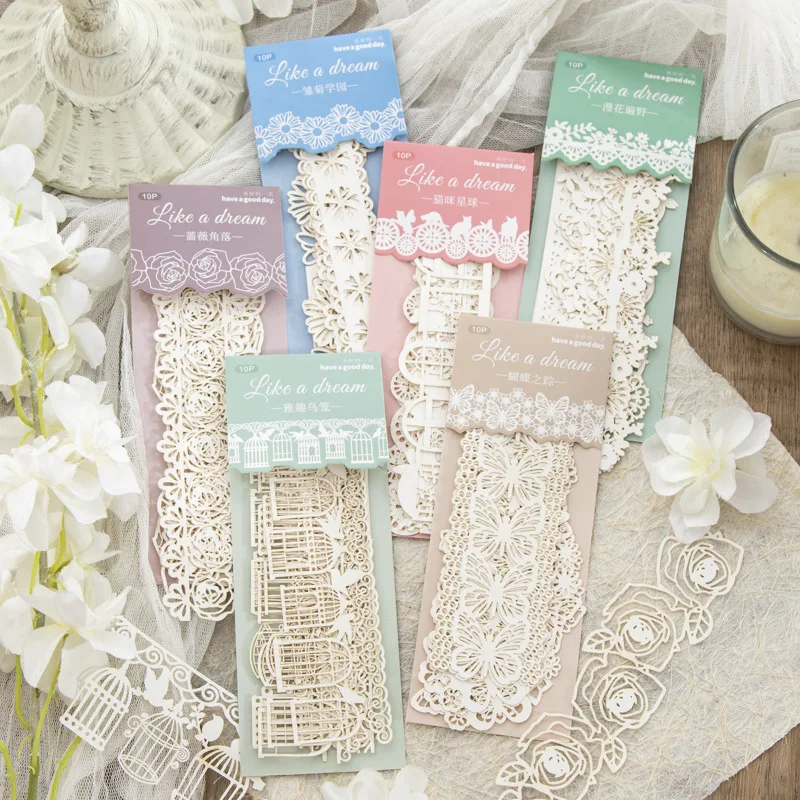 

Card Lover 10 Pcs [Dream Like Series] Vintage Lace Journal Material Paper White Kraft Deco Scrapbooking Sticker Scrapbook Kit