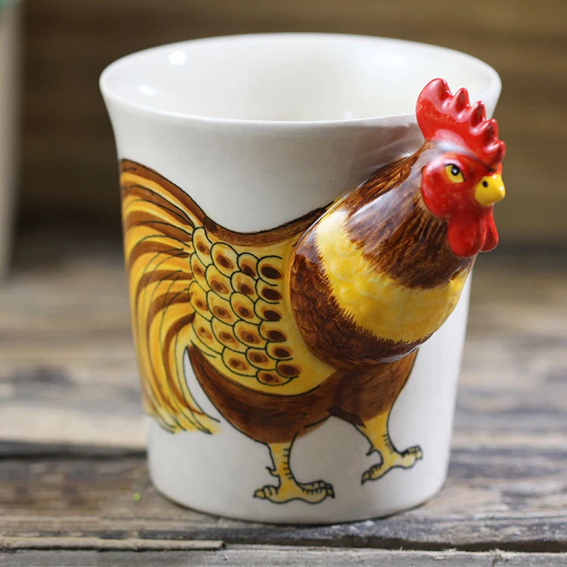 

3D Rooster Animal Mug Hand-drawn Cartoon Ceramic Coffee Mug Creative Mugs Breakfast Milk Coffee Cup Desk Decoration Cute Gift