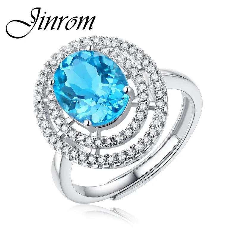 

Кольцо Jinrom S925 из стерлингового серебра, с цветным драгоценным камнем, с океанским сердцем, инкрустированное топазом, Открытое кольцо с регулируемым размером, свадебное кольцо