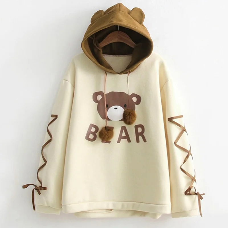 Women Long Sleeve Ribbon Hair Ball Cute Hooded Jumper Kawaii Bear Print Animal Ear Cap Hoodies Harajuku Sweatshirt Tops Female
Women Long Sleeve Ribbon Hair Ball Cute Hooded Jumper Kawaii Bear Print Animal Ear Cap Hoodies Harajuku Sweatshirt Tops Female