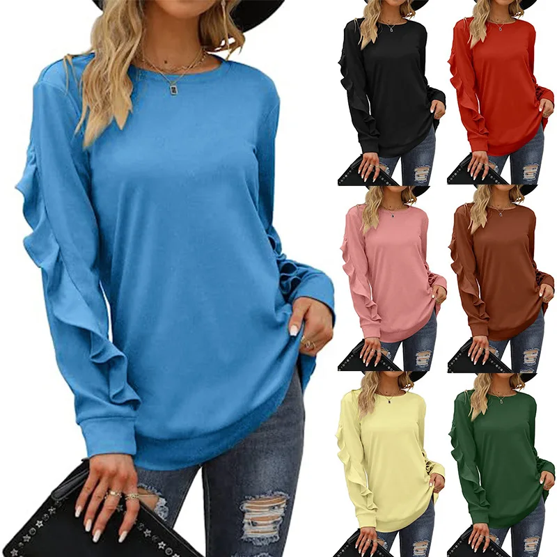 Women Sweatshirt 2022 Autumn Winter New Solid Color Ruffle Long-sleeved Blouse Loose O-Neck Pullover Lady All-match Streetswear
Women Sweatshirt 2022 Autumn Winter New Solid Color Ruffle Long-sleeved Blouse Loose O-Neck Pullover Lady All-match Streetswear