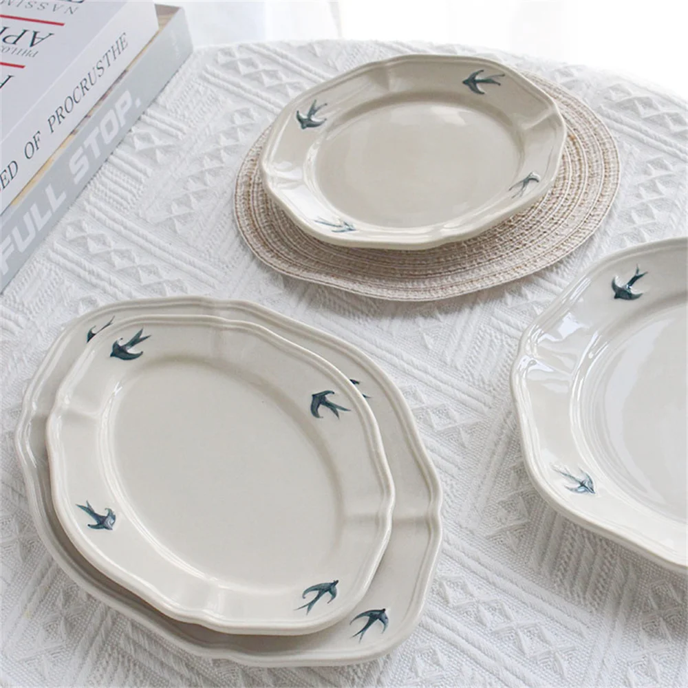 

Десертная тарелка для стейка тарелка для Ласточки Ретро рельефная тарелка с ручной росписью тарелка керамическая дисковая посуда домашний японский стиль