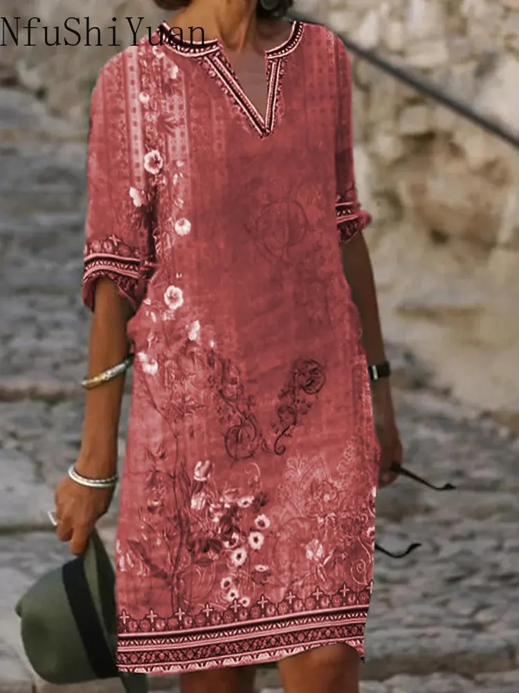 Женское Повседневное платье с V-образным вырезом и принтом
Женское Повседневное платье с V-образным вырезом и принтом