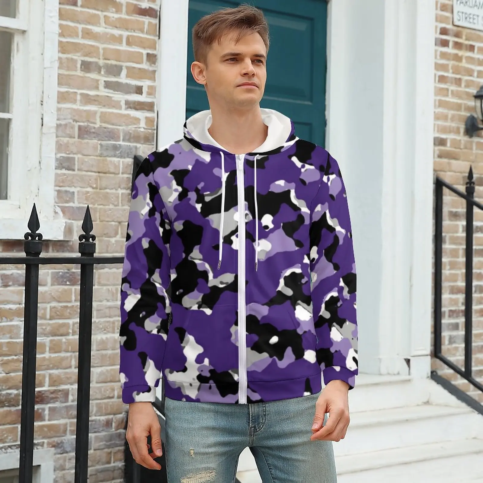 Colorful Camouflage Hoodies Purple Black Camo Print Polyester Zip Up Hoodie Casual Winter Hoodie Oversize
Colorful Camouflage Hoodies Purple Black Camo Print Polyester Zip Up Hoodie Casual Winter Hoodie Oversize