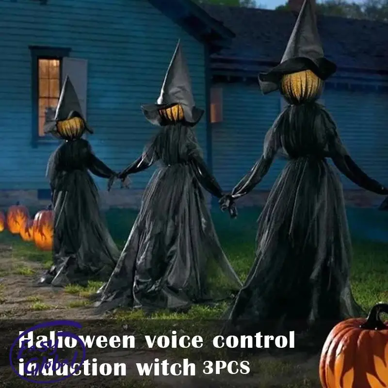 

Light-Up Witches with Stakes Halloween Decorations Outdoor Holding Hands Screaming Witches Sound Activated Sensor Decor Dropship