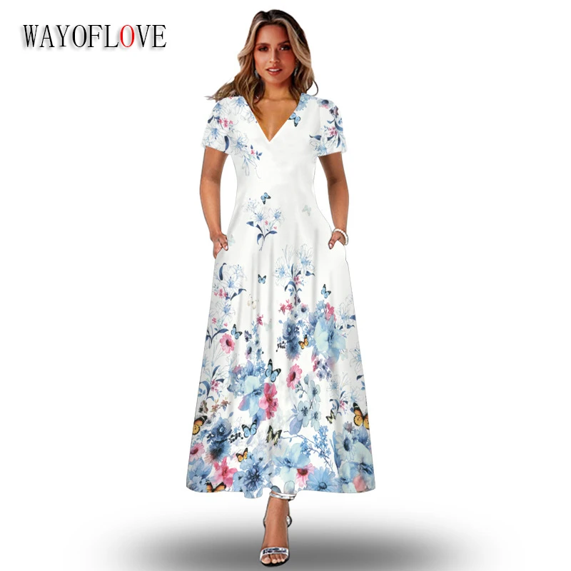 WAYOFLOVE Spring Summer V Neck Vintage Woman Long Dress Casual Beach Holiday Short Sleeve Vestidos Flowers Print Elegant Dresses
WAYOFLOVE Spring Summer V Neck Vintage Woman Long Dress Casual Beach Holiday Short Sleeve Vestidos Flowers Print Elegant Dresses