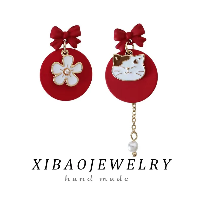 Fashion Asymmetric Red Bow Cute Cat Stud Earrings For Girls WomenKorean Style Aesthetic Flower Earrings Female Charm Jewelry
Fashion Asymmetric Red Bow Cute Cat Stud Earrings For Girls WomenKorean Style Aesthetic Flower Earrings Female Charm Jewelry