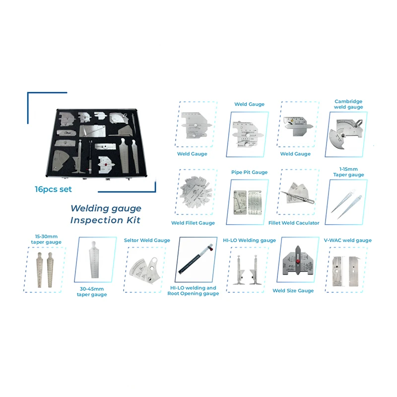 Factory Direct Welding Inspection Fillet Welding Gauge Inspection Tool Kit 16pcs set
Factory Direct Welding Inspection Fillet Welding Gauge Inspection Tool Kit 16pcs set