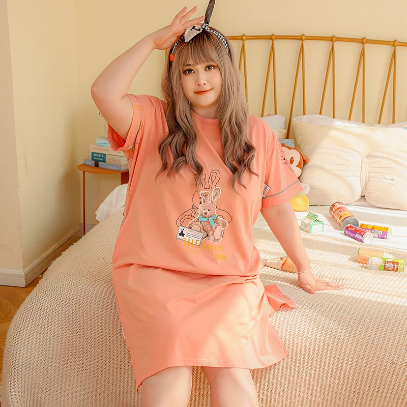 Summer sweet wind cartoon pure cotton short sleeve round neck women's fat mm large nightdress 200g loose long skirt home clothes
Summer sweet wind cartoon pure cotton short sleeve round neck women's fat mm large nightdress 200g loose long skirt home clothes