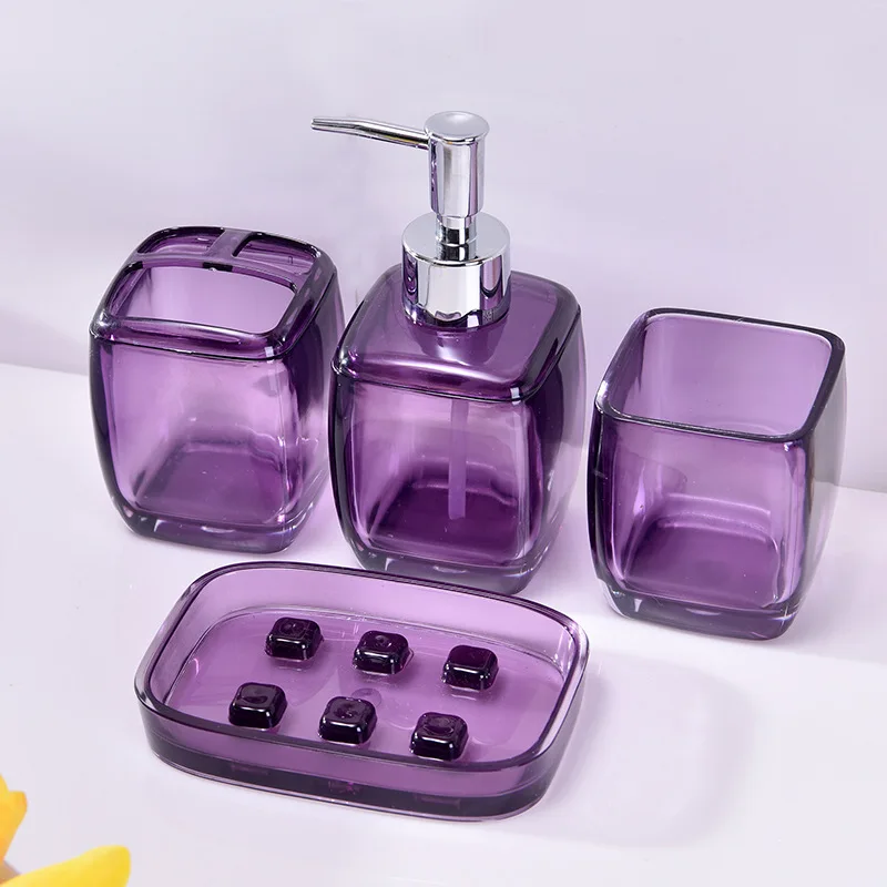 4Pcs Purple Bathroom Accessories Set Toothbrush Holder Soap Dish Lotion Dispenser Mouthwash Cup 
4Pcs Purple Bathroom Accessories Set Toothbrush Holder Soap Dish Lotion Dispenser Mouthwash Cup