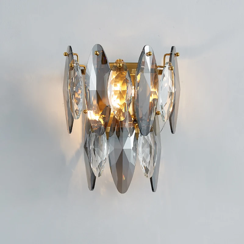 

Золотистый современный роскошный светодиодный серый дымчатый Хрустальный настенный светильник для гостиной коридора комнатный домашний декор для спальни бра прикроватные светильники