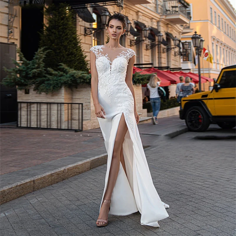 Sexy Lace Mermaid Back Wdding Dresses For Women Satin Side Split Beach Bride Party Gowns for Women 2023 Vestido De Novia
Sexy Lace Mermaid Back Wdding Dresses For Women Satin Side Split Beach Bride Party Gowns for Women 2023 Vestido De Novia