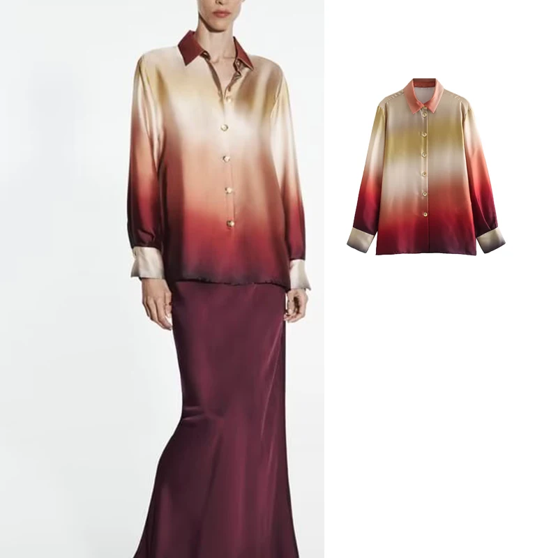 TRAF 2023 New Tie Dye Shirts Satin Blouses Women Print Long Sleeve Top Female Fashion Button Up Ladies Tops And Blouses Autumn
TRAF 2023 New Tie Dye Shirts Satin Blouses Women Print Long Sleeve Top Female Fashion Button Up Ladies Tops And Blouses Autumn