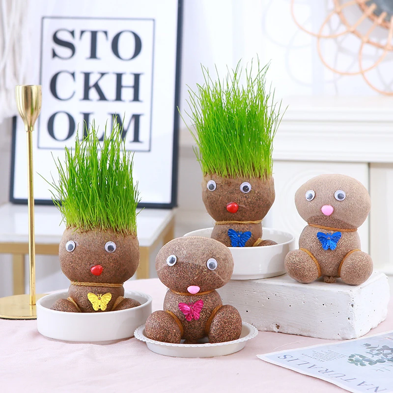 

Room Decor Home Decoration Small Growing Grass Head Doll Plant Beautiful Children Gift Indoor Balcony Baby Pot Planters