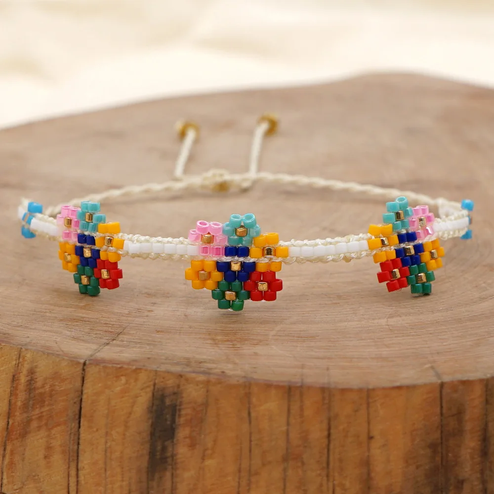 

Ethnic Style Miyuki Rice Beads Hand-woven Small Daisy Seven Color Flowers Beaded Small Bracelet Women