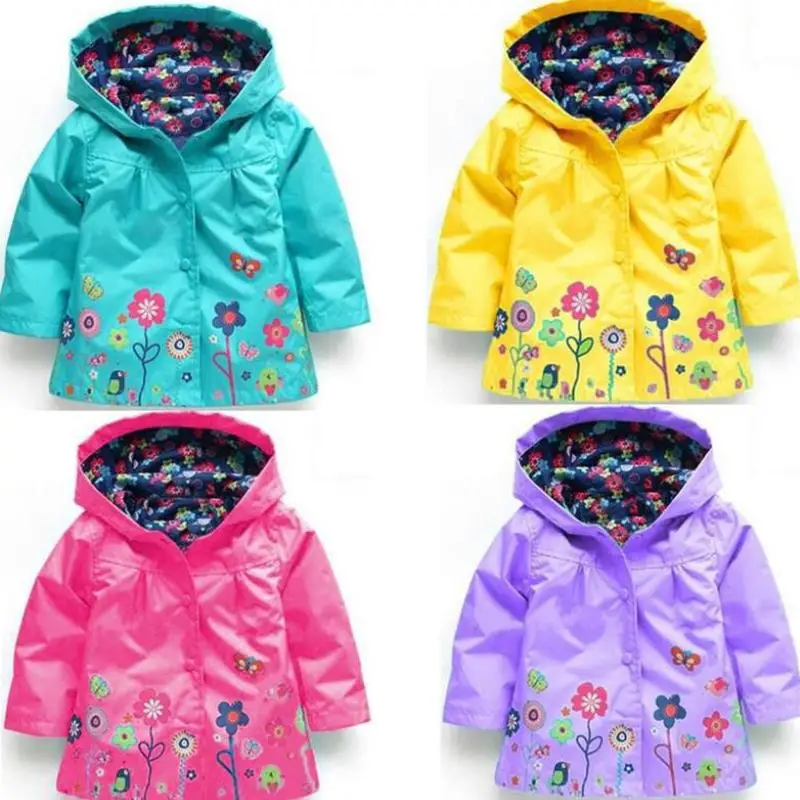 

Весенне-осенние повседневные куртки для девочек верхняя одежда с капюшоном модная ветровка с цветочным принтом, детская одежда пальто для ...