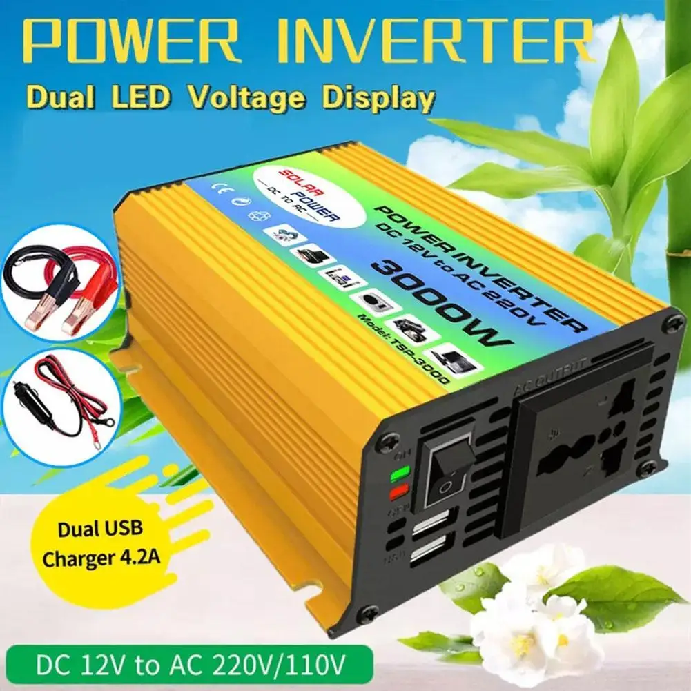 3000W Pure Sine Car Converter Wave Inverter DC12V To Dual AC220V Charging Power USB Car Fast Ports Converter K7H6
3000W Pure Sine Car Converter Wave Inverter DC12V To Dual AC220V Charging Power USB Car Fast Ports Converter K7H6