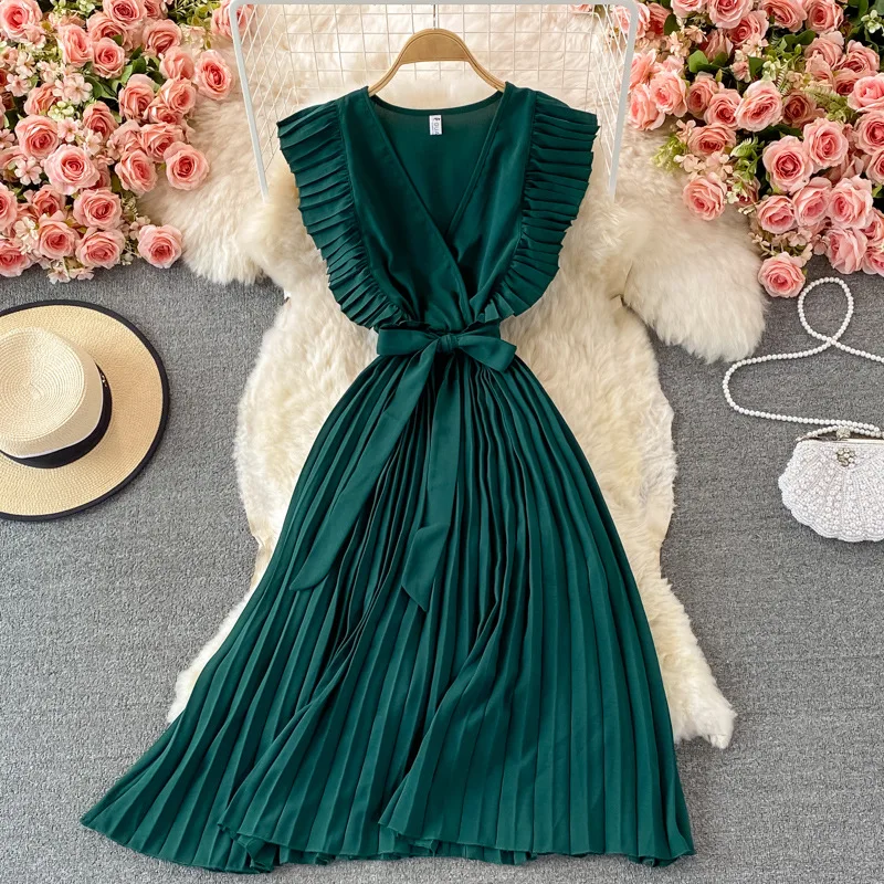 Women V-neck Mid-length Flying Sleeve A-Line Dress Female Solid Long Elegant Party Dress Loose Mid-Calf Skirt
Women V-neck Mid-length Flying Sleeve A-Line Dress Female Solid Long Elegant Party Dress Loose Mid-Calf Skirt
