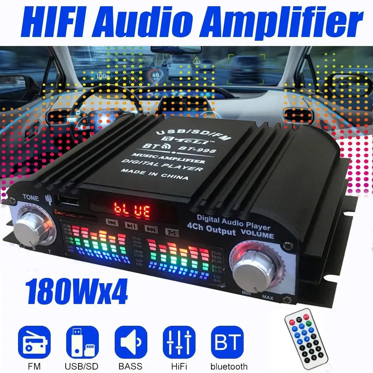 12V Hifi Audio Home Digital Amplifiers 4 Channel Car Audio Bass Power Bluetooth Amplifier FM USB Radio for Subwoofer Speakers
12V Hifi Audio Home Digital Amplifiers 4 Channel Car Audio Bass Power Bluetooth Amplifier FM USB Radio for Subwoofer Speakers