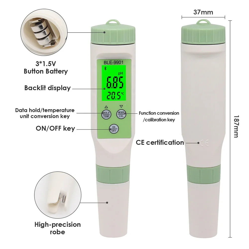 3 In 1 Bluetooth Ph Meter With Digital Backlight Water Quality Monitor Tester For Water Sources Aquariums Hydroponics Swimming
3 In 1 Bluetooth Ph Meter With Digital Backlight Water Quality Monitor Tester For Water Sources Aquariums Hydroponics Swimming