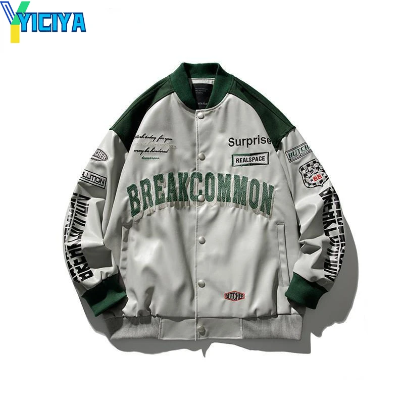 

YICIYA American Retro Letter Embroidery Leather Jacket Coats Women's 2023 New Street Trend All-match Baseball Uniform Couple Top