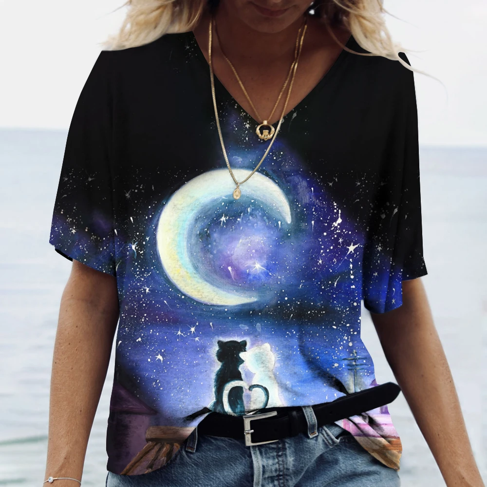Women's T Shirt Colourful Star Cat Graphic T-shirt Girl V-neck Cotton Clothes Oversized Pullover Harajuku Streetwear Female Tees
Women's T Shirt Colourful Star Cat Graphic T-shirt Girl V-neck Cotton Clothes Oversized Pullover Harajuku Streetwear Female Tees