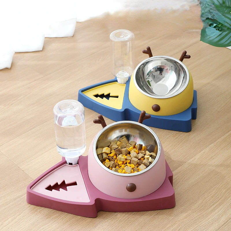 

Dog Food Bowl Automatic Feeder Water Dispenser Pet Dog Cat Food Container Drinking Raised Stand Dish bowl Pet Waterer Feeder