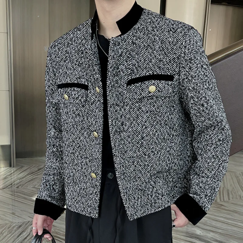 

2022 Fall Vintage Colores Contrastantes Plaid Patchwork Bomber Jacket Korean Streetwear Social Club Outfits Men Short Jacket