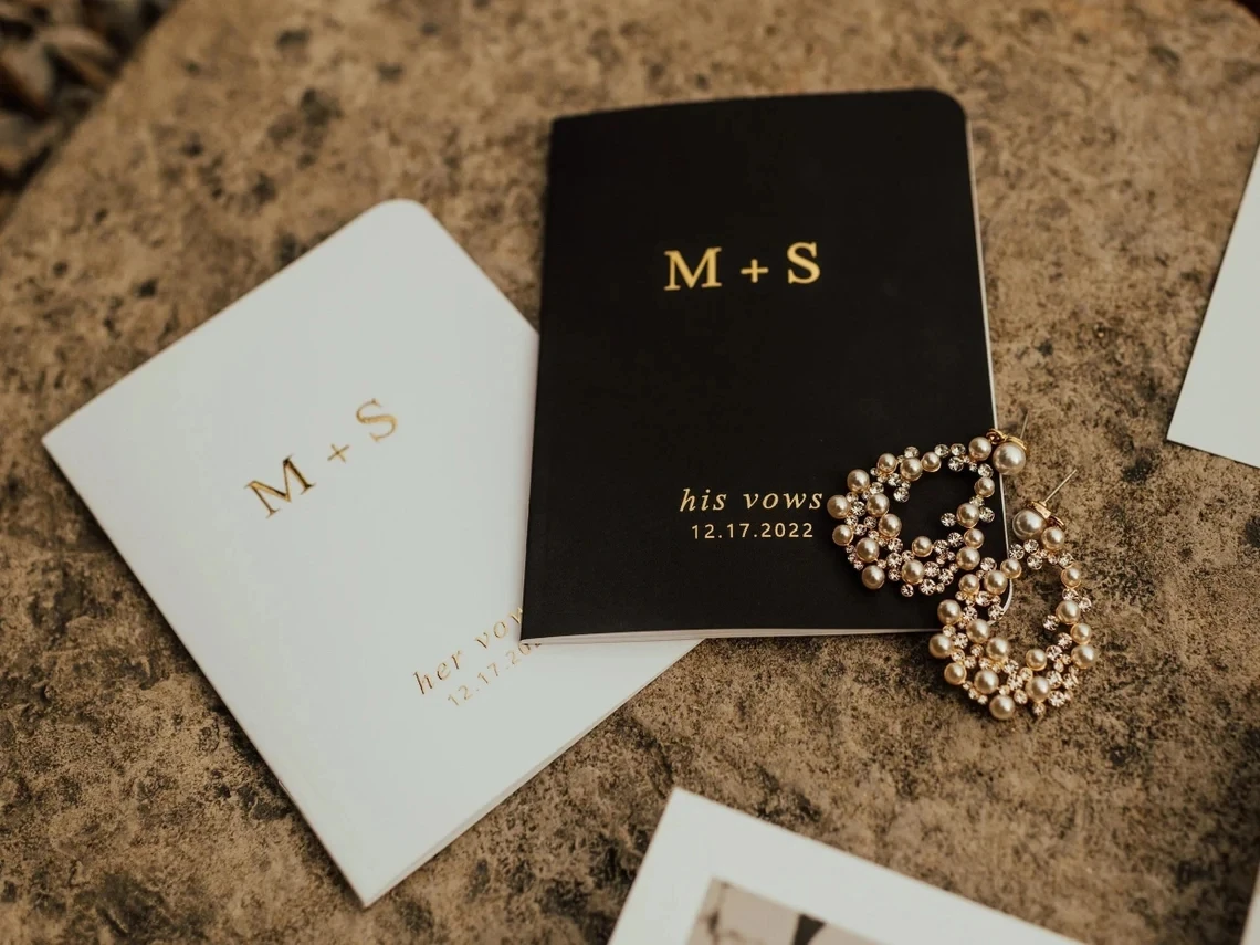 

Personalized Vow Books Set of 2 | Her Vows His Vows | Monogram | Black, White and Gold Foil | Color Choices Available | Design: