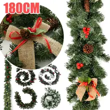 180cm Artificial Plant Christmas Garland With Lights Fir Pine Tree Branch Christmas Decoration Rattan Wreath Vine For Home Decor