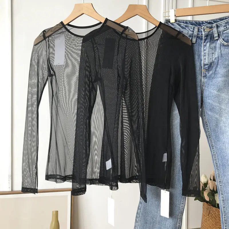 Женский пуловер с длинным рукавом, тонкая кружевная рубашка с высоким воротником, Летний дышащий приталенный универсальный топ для защиты ... 
Женский пуловер с длинным рукавом, тонкая кружевная рубашка с высоким воротником, Летний дышащий приталенный универсальный топ для защиты ...