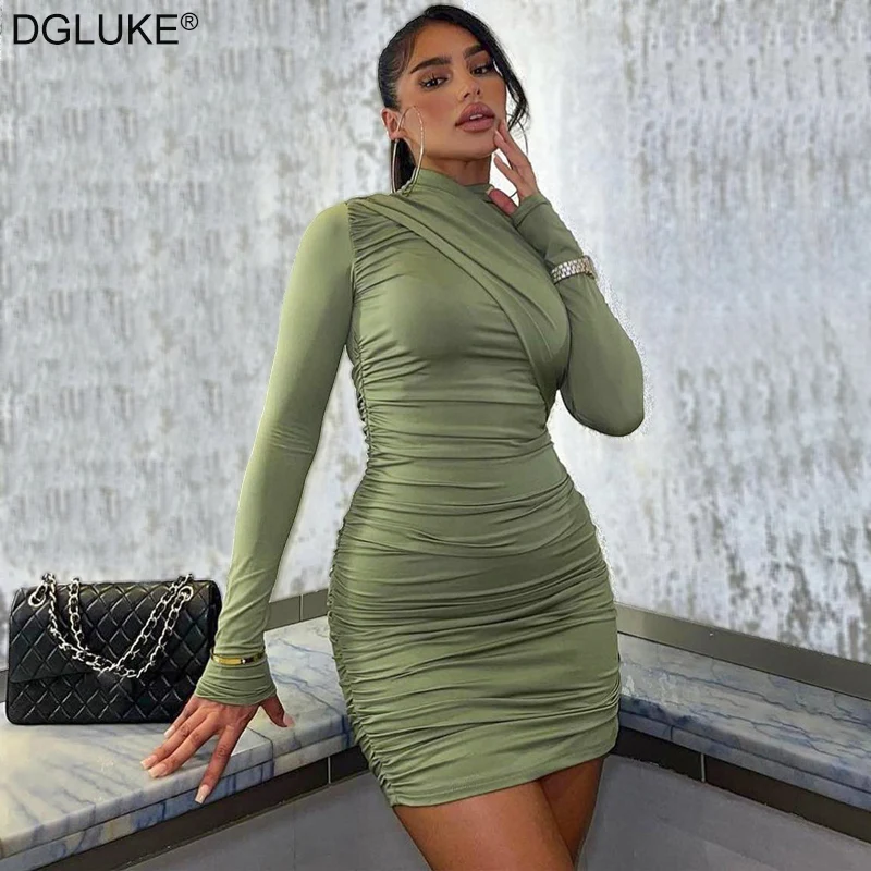 Wrap Long Sleeve Mini Dress O-Neck Ruched Bodycon Short Dresses For Women Autumn Winter Hot Night Club Dress Black
Wrap Long Sleeve Mini Dress O-Neck Ruched Bodycon Short Dresses For Women Autumn Winter Hot Night Club Dress Black
