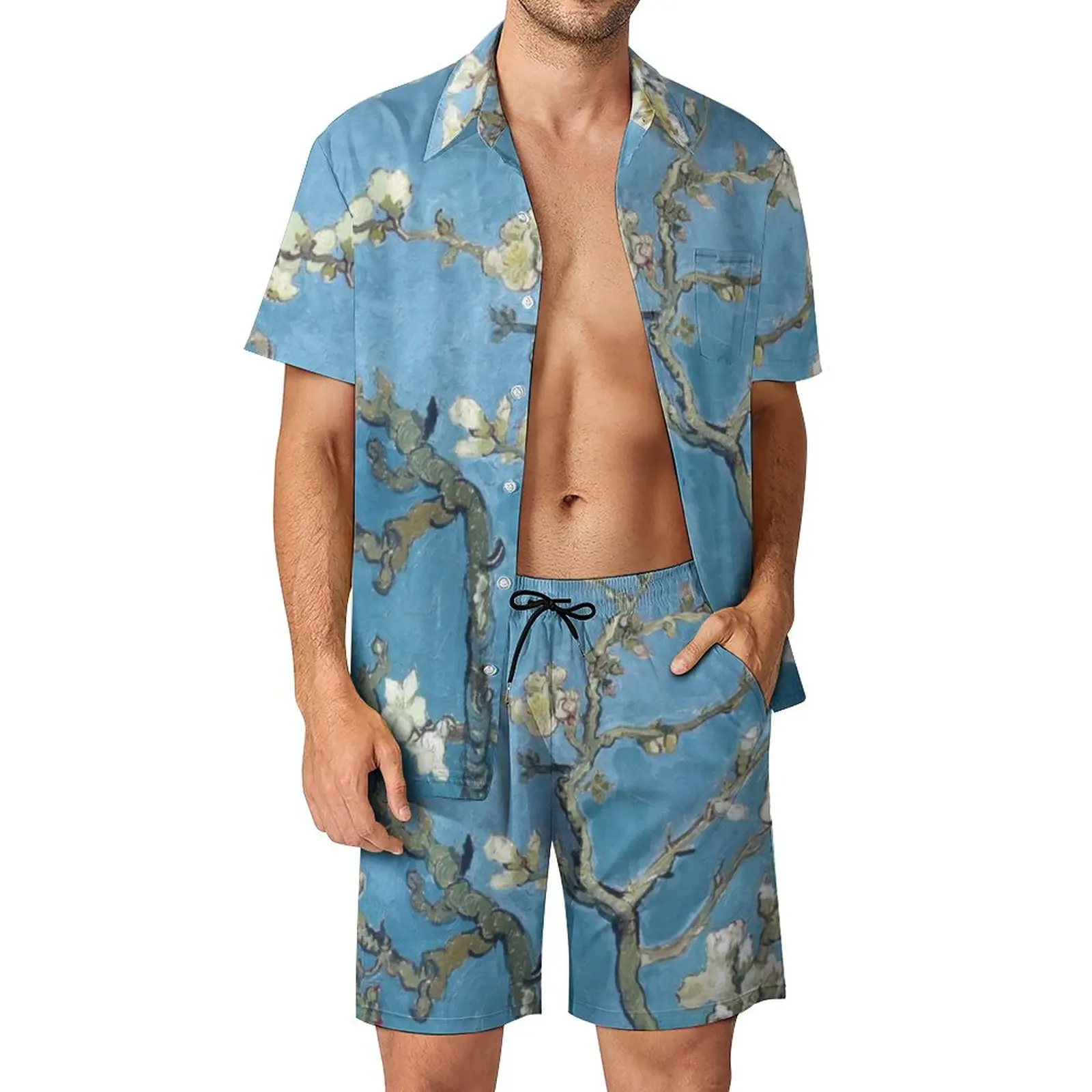 

Branches with Almond Blossom Vacation Men Sets Vincent Van Gogh Casual Shirt Set Design Shorts Two-piece Vintage Suit Plus Size