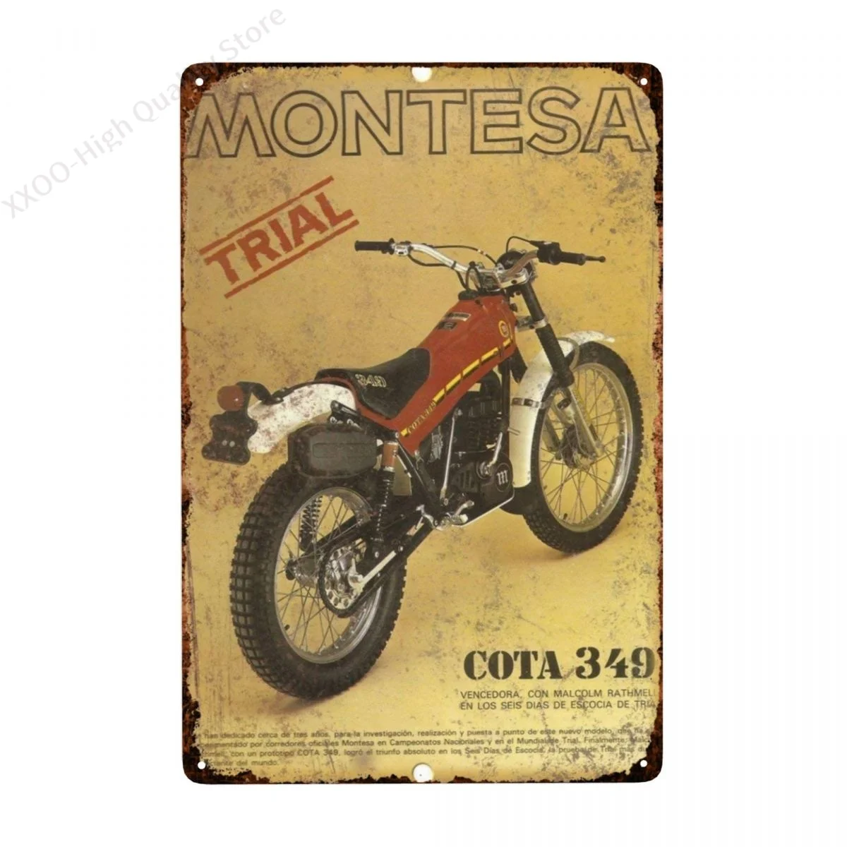 Montesa Trail Bike COTA Tin Wall Sign Metal Plaque Poster Warning Sign Iron Painting Art Decor for Bar
Montesa Trail Bike COTA Tin Wall Sign Metal Plaque Poster Warning Sign Iron Painting Art Decor for Bar