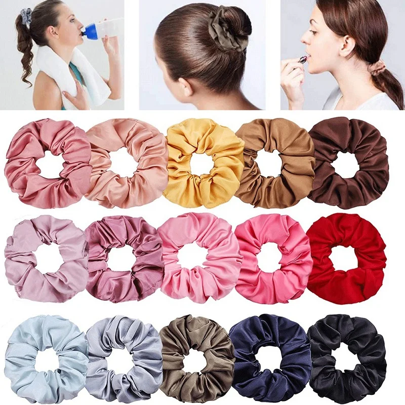 

Satin Silky Large Intestine Hair Band Elastic Hair Scrunchies Solid Color Large Hair Band Flower Ponytail Holder Tie Headwear