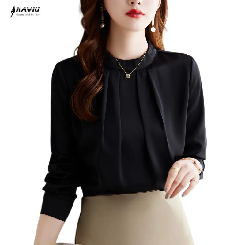 Professional Black Shirt Women 2022 Autumn New Temperament High End O Neck Satin Long Sleeve Blouses Office Ladies Work Tops
Professional Black Shirt Women 2022 Autumn New Temperament High End O Neck Satin Long Sleeve Blouses Office Ladies Work Tops