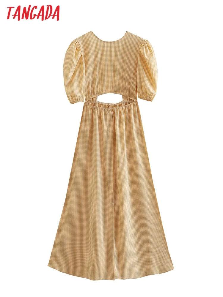 Платье женское клетчатое длинное с вырезом и коротким рукавом 
Платье женское клетчатое длинное с вырезом и коротким рукавом