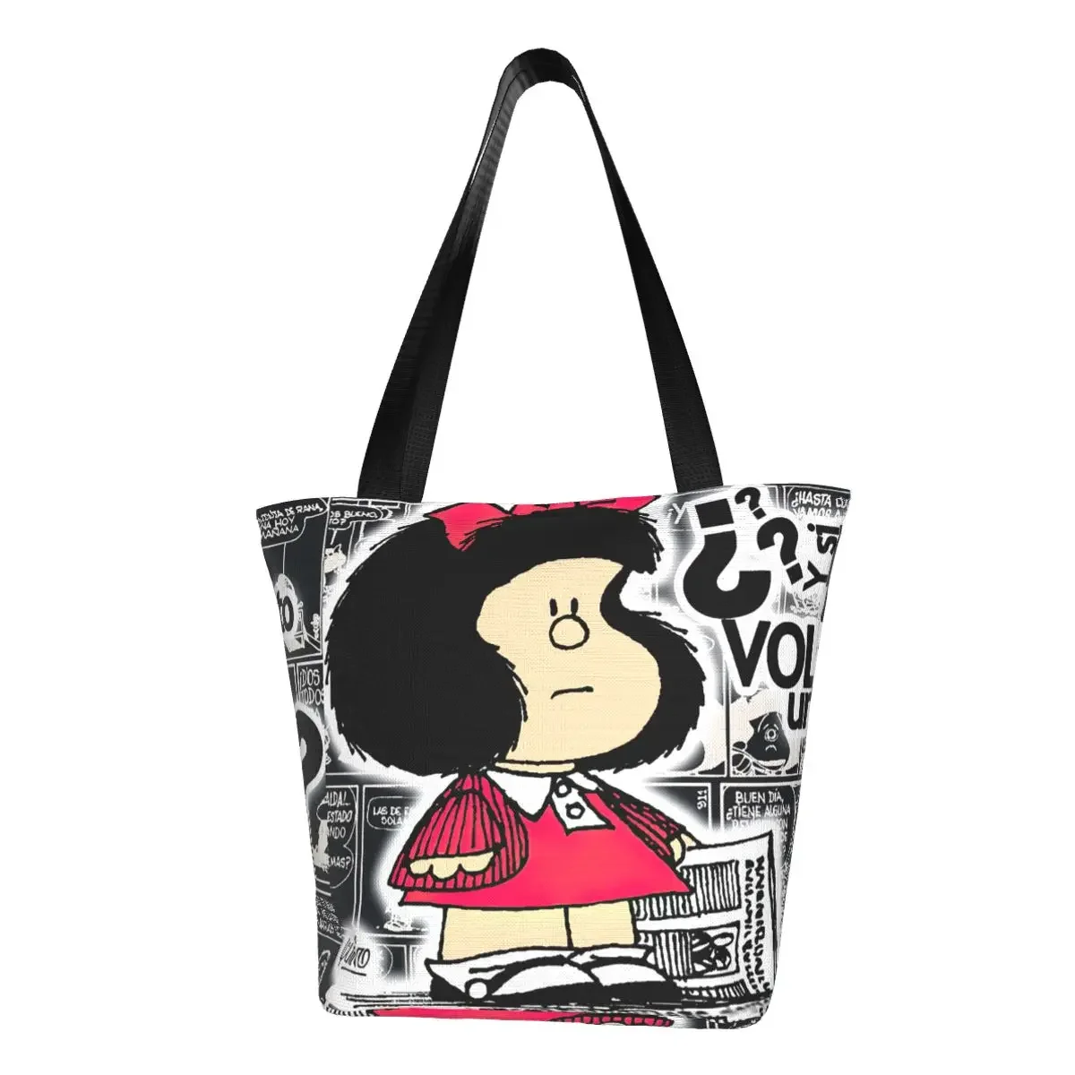 

Custom Mang Mafalda Canvas Shopping Bag Women Reusable Grocery Cartoon Quino Comic Tote Shopper Bags