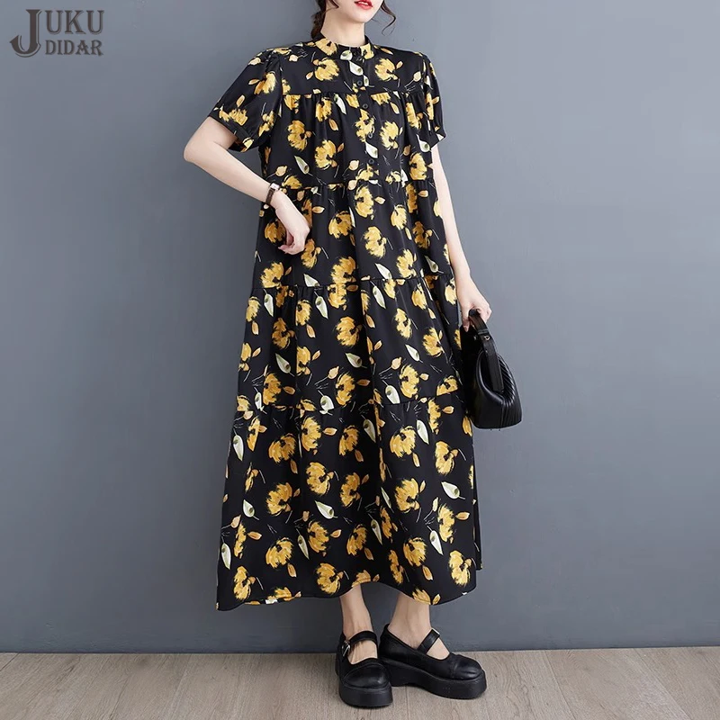 New Summer Korean Style Woman Short-Sleeve Floral Long Dress Big Size Loose Fit Flowers Printed Large Dress Cute Robe JJXD381
New Summer Korean Style Woman Short-Sleeve Floral Long Dress Big Size Loose Fit Flowers Printed Large Dress Cute Robe JJXD381