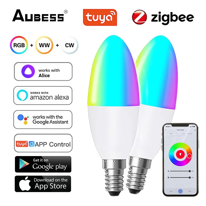 Tuya E14 LED Bulb Smart Wifi Light Candle Bulbs RGB+CCT 5W Dimmable Voice Work With Alexa Google Home Smart Life
Tuya E14 LED Bulb Smart Wifi Light Candle Bulbs RGB+CCT 5W Dimmable Voice Work With Alexa Google Home Smart Life