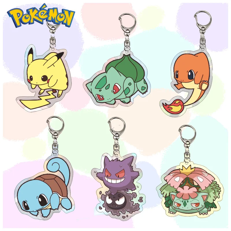 

PINK Pokemon Kawaii Cartoon Acrylic Elf Keychain Pikachu Jigglypuff Squirtle Charmander Anime Peripheral Backpack Pendant Cute