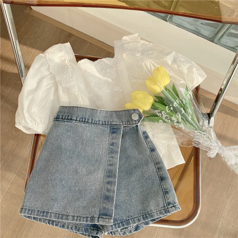 Girls Clothing Sets Girls Korean Fashion Clothing Summer Lace Blouse Top + Denim Shorts 2pcs Suits Toddlers Kids Casual Clothes
Girls Clothing Sets Girls Korean Fashion Clothing Summer Lace Blouse Top + Denim Shorts 2pcs Suits Toddlers Kids Casual Clothes